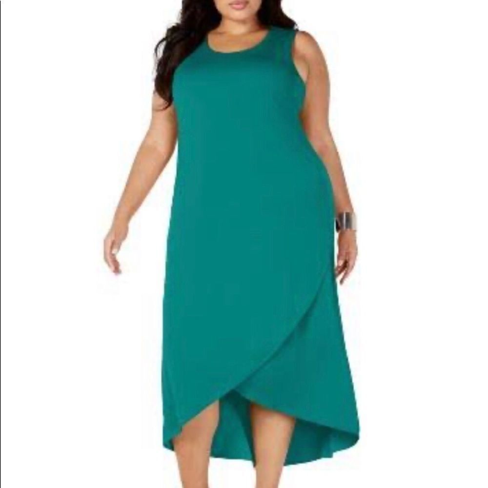 Alfani Womens Knit Tulip sleeveless Maxi teal ocean Dress size PM